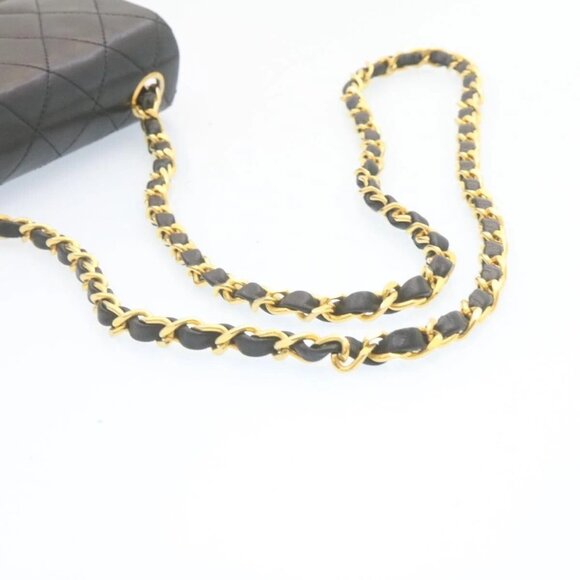 CHANEL Mini Matelasse Chain Flap Shoulder Bag Lamb Skin Black Gold Auth 28471AM - Picture 8 of 16